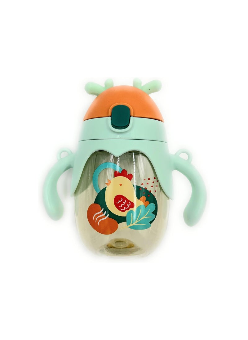 VIO Leak proof Baby Water Bottle with Soft Straw Spill proof Sippy Cup with Weighted Straw Colorful Toddler Drinking Cup with Handle and Strap for Boys Girls Preschoolers Kids Orange Green  - Image 4