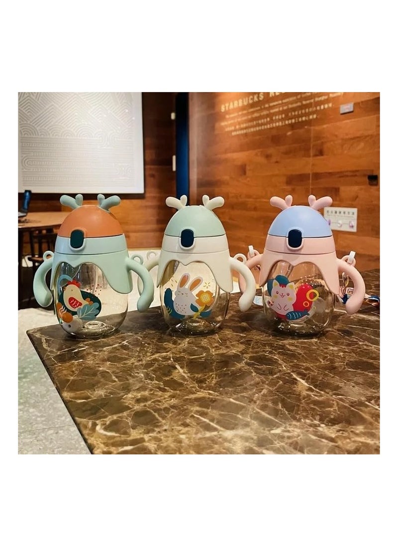 VIO Leak proof Baby Water Bottle with Soft Straw Spill proof Sippy Cup with Weighted Straw Colorful Toddler Drinking Cup with Handle and Strap for Boys Girls Preschoolers Kids Orange Green  - Image 2