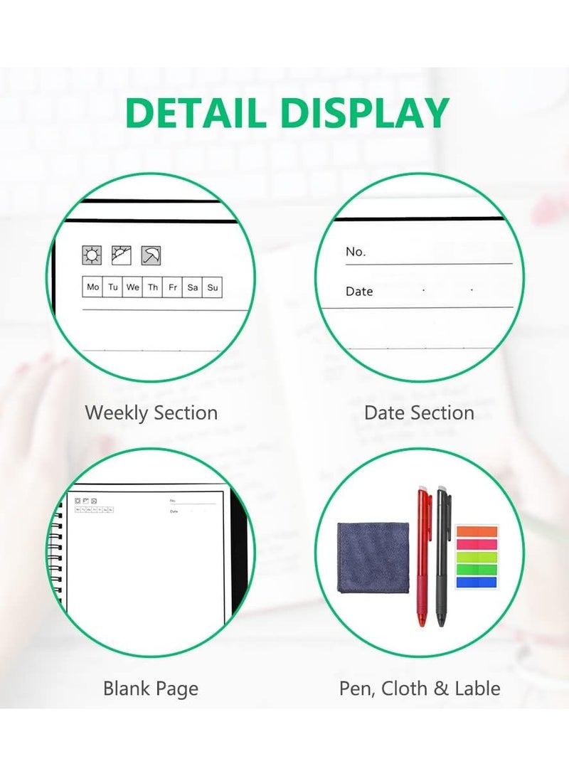 Reusable Digital Notebook Smart Notepad A5 Wirebound Notebook To Do List Pad  with 2 Pen Sticky Notes Flags and Wipe Lined Notebook for Quick Sketch Cloud Storage and Reuse