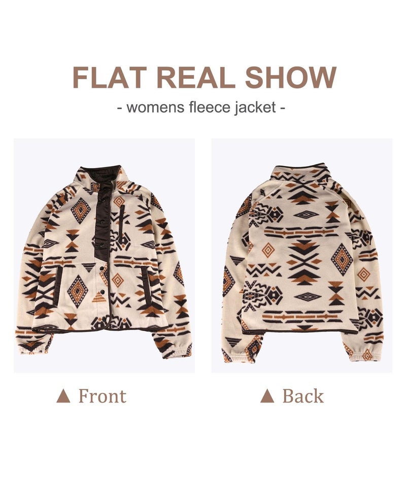 SELINK Womens Fleece Jacket Western Aztec Print Long Sleeve Snap Button Down Shacket Jackets with Pockets Deep Khaki-M - Image 2