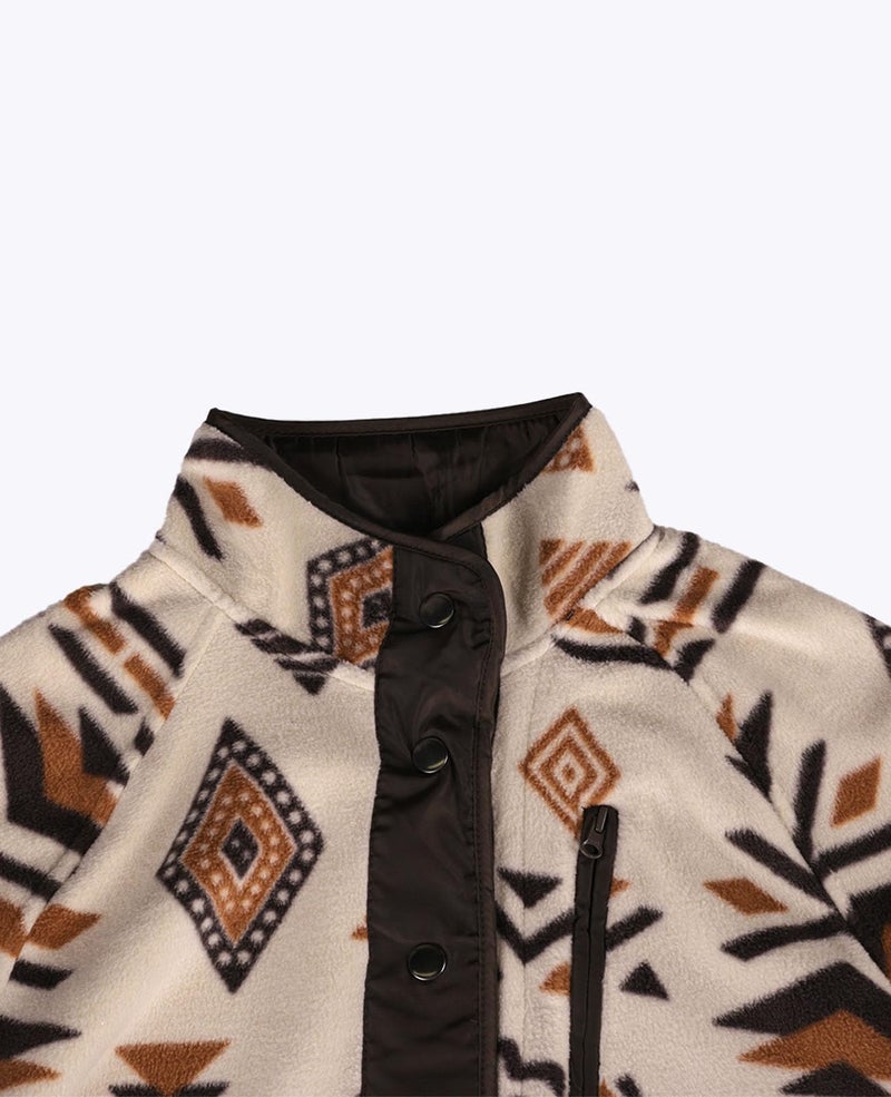 SELINK Womens Fleece Jacket Western Aztec Print Long Sleeve Snap Button Down Shacket Jackets with Pockets Deep Khaki-M - Image 4