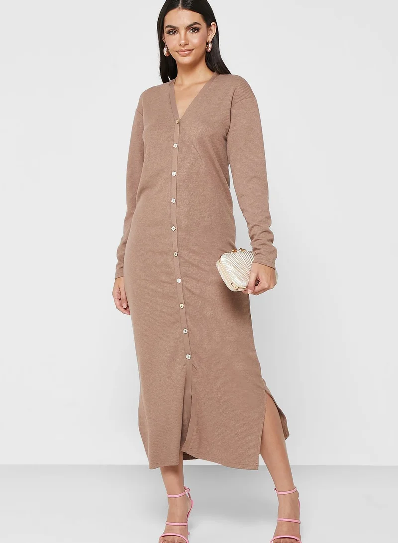 KAYFI Side Split Button Detail Longline  Cardigan