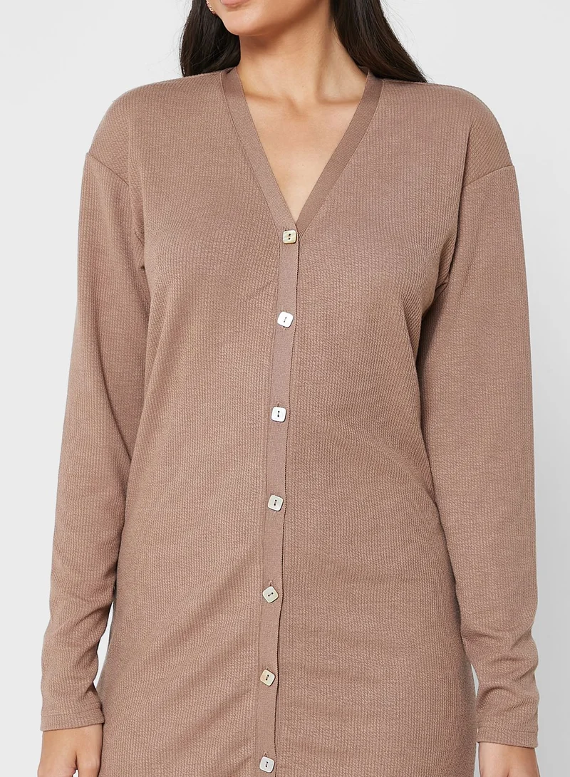 KAYFI Side Split Button Detail Longline  Cardigan