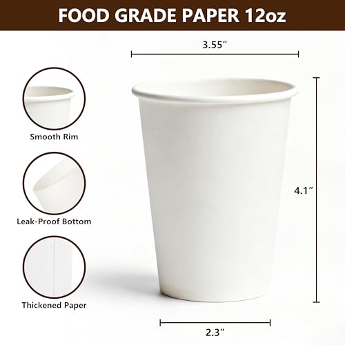 TashiBox 12 oz White Hot Drink Paper Cups - 120 Count - Disposable Paper Coffee Cups - Image 3