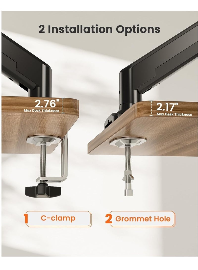 Gravity Single Monitor Arm for 13-32 Inch Screens ‚Äì Adjustable Gas Spring Monitor Mount Holds Up to 22 lbs, VESA 100x100mm, C-Clamp & Grommet Base, Ergonomic Computer Stand ‚Äì Flexible & Space-Saving Desk Mount - Image 3