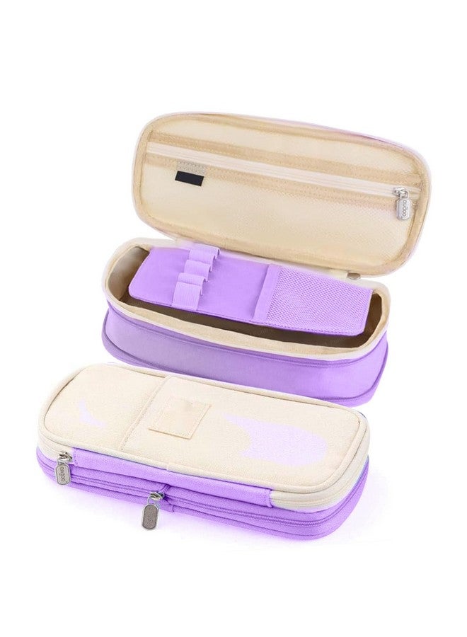 فنبلاست حافظة أقلام فن بلاست كبيرة السعة، متعددة الجيوب بسحاب مزدوج، حقيبة أقلام محمولة، حقيبة أنيقة، حافظة أقلام كاواي، حقائب لطيفة للفتيات، حقيبة تنظيم أدوات مكتبية (أرجوانية) - Image 1