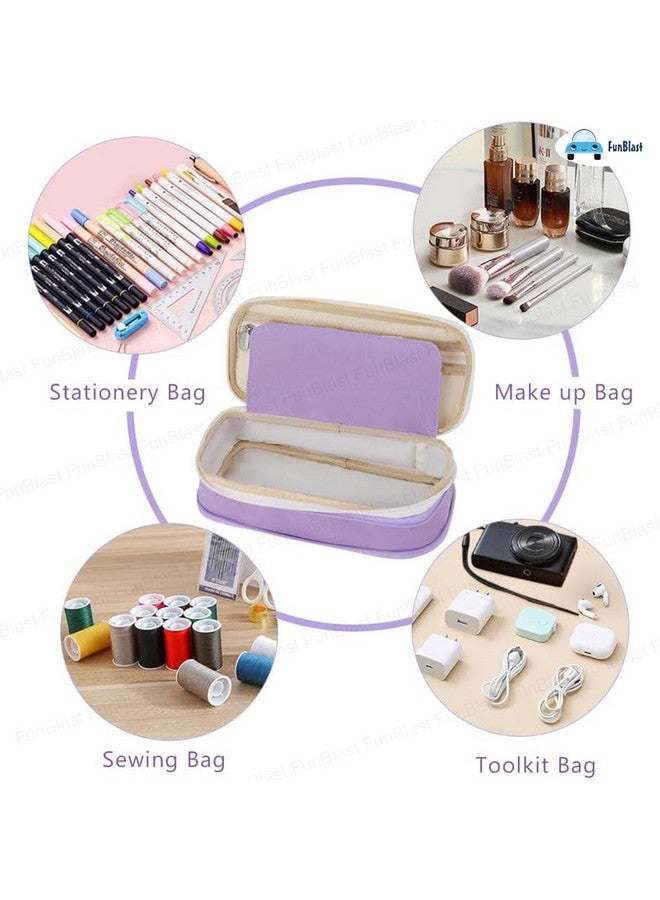 فنبلاست حافظة أقلام فن بلاست كبيرة السعة، متعددة الجيوب بسحاب مزدوج، حقيبة أقلام محمولة، حقيبة أنيقة، حافظة أقلام كاواي، حقائب لطيفة للفتيات، حقيبة تنظيم أدوات مكتبية (أرجوانية) - Image 2