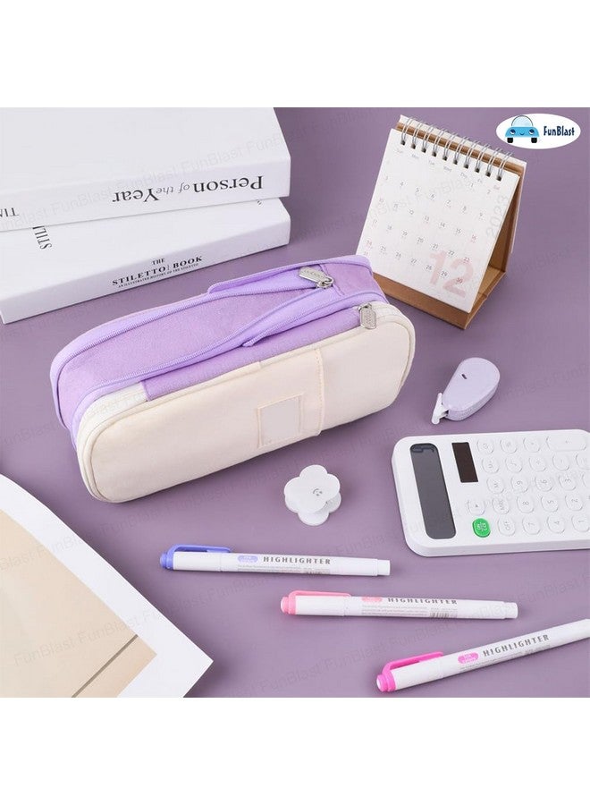 فنبلاست حافظة أقلام فن بلاست كبيرة السعة، متعددة الجيوب بسحاب مزدوج، حقيبة أقلام محمولة، حقيبة أنيقة، حافظة أقلام كاواي، حقائب لطيفة للفتيات، حقيبة تنظيم أدوات مكتبية (أرجوانية) - Image 5