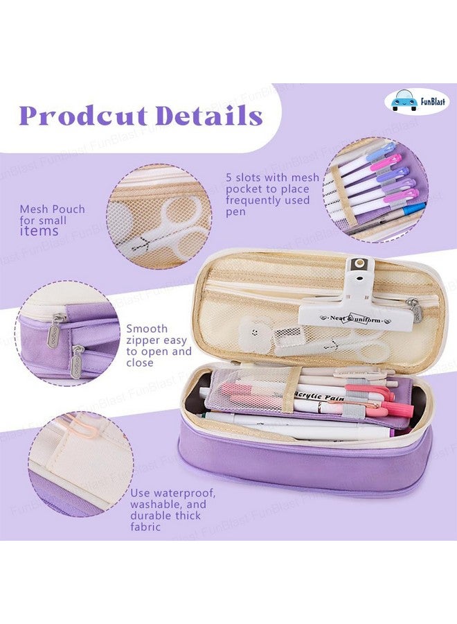 فنبلاست حافظة أقلام فن بلاست كبيرة السعة، متعددة الجيوب بسحاب مزدوج، حقيبة أقلام محمولة، حقيبة أنيقة، حافظة أقلام كاواي، حقائب لطيفة للفتيات، حقيبة تنظيم أدوات مكتبية (أرجوانية) - Image 4