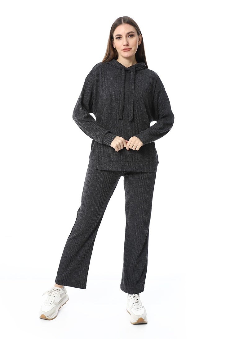 Andora Slip On Hooded Ripped Pants Set_Charcoal - Image 1