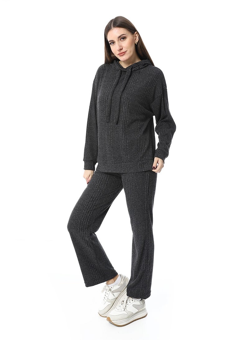 Andora Slip On Hooded Ripped Pants Set_Charcoal - Image 2