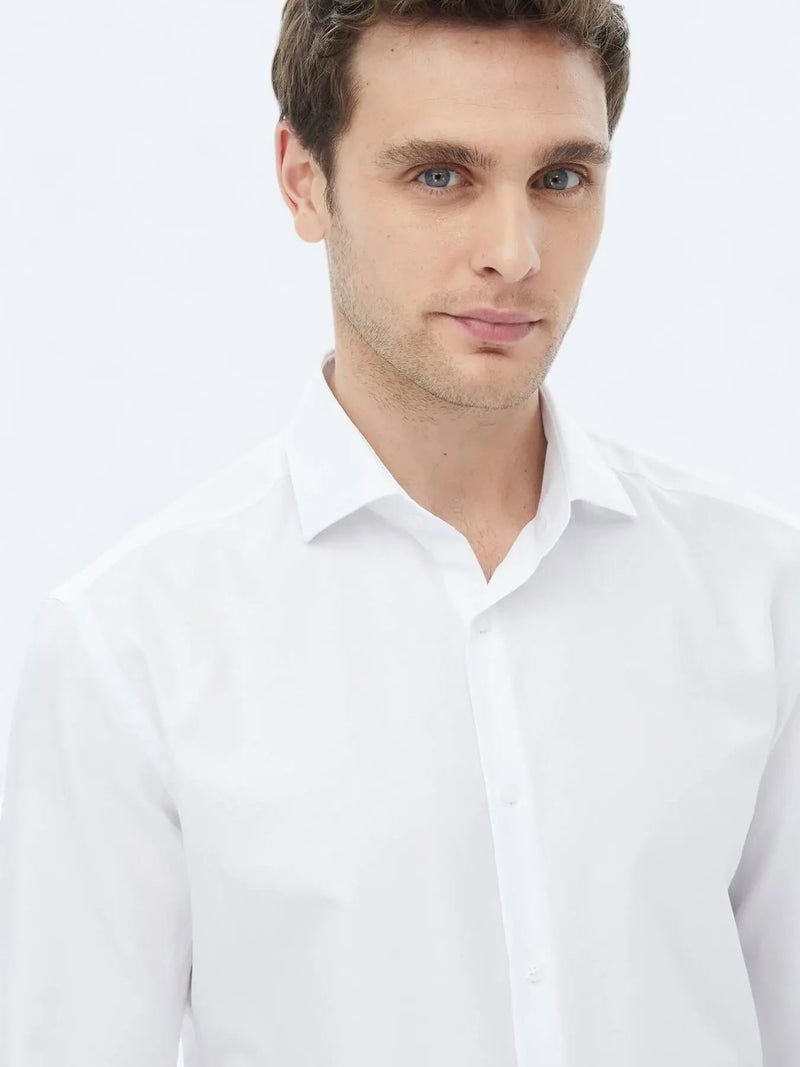 Kip White Plain Regular Fit Weaving Classical Cotton Blended Shirt - Image 1