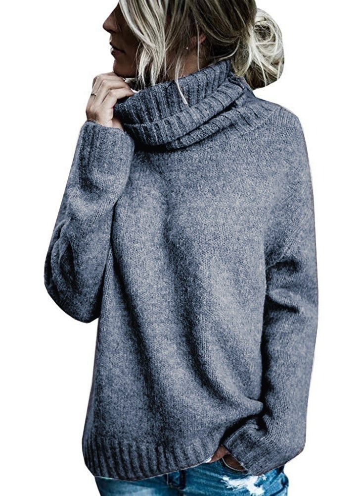 NIBEMINENT Autumn and Winter Women's Sweater Casual Knitted Top Long Sleeve High Round Neck Solid Color Sweater Women's Clothing - Image 1