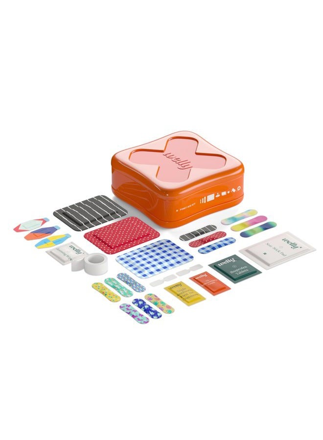 Welly طقم الإسعافات الأولية - لاصقات مرنة وقابلة للماء، شريط ولصقات غير لاصقة، شرائط فراشة، مراهم للاستخدام الفردي مضاد حيوي ثلاثي وهيدروكورتيزون، وإيبوبروفين - 130 قطعة - Image 5