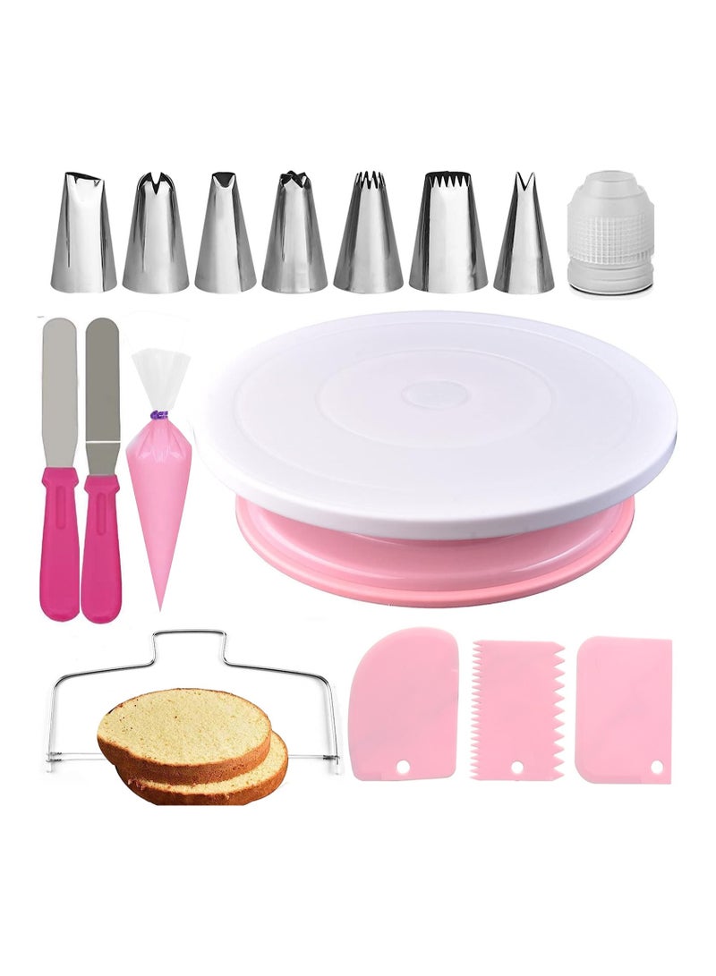 35PCs Cake Turntable and Leveler-Rotating Cake Stand with Non Slip pad-7 Icing Tips and 20 Bags- Straight & Offset Spatula-3 Sc Set -Baking Tools  - Image 1