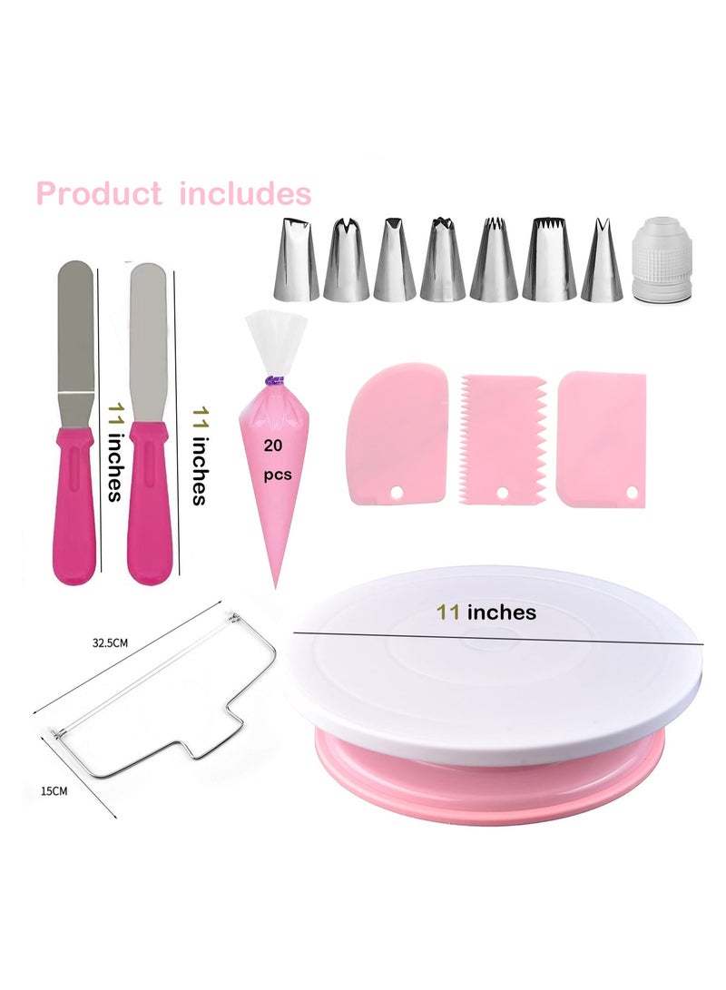 35PCs Cake Turntable and Leveler-Rotating Cake Stand with Non Slip pad-7 Icing Tips and 20 Bags- Straight & Offset Spatula-3 Sc Set -Baking Tools  - Image 2