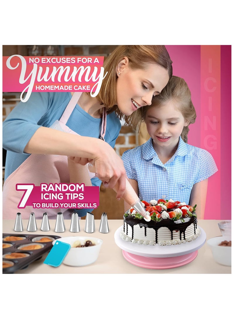 35PCs Cake Turntable and Leveler-Rotating Cake Stand with Non Slip pad-7 Icing Tips and 20 Bags- Straight & Offset Spatula-3 Sc Set -Baking Tools  - Image 5