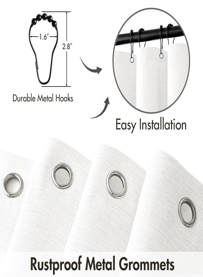MIULEE 84" Long Scalloped Shower Curtain Linen Textured with 12 Metal Hooks Cute Extra Long Heavy Duty Washable Waterproof Cloth Shower Curtains with Black Border for Bathroom Hotel Bathtub,White - Image 3