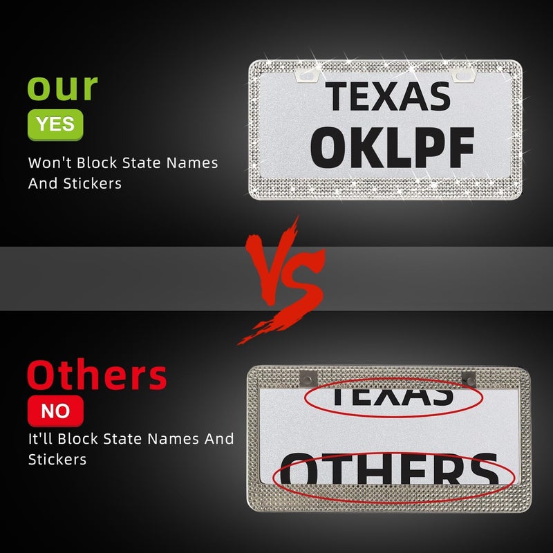 OKLPF 2 Pack White Bling License Plate Frames, Sparkly Diamond Car License Plate Holder, Suitable for Both Men and Women, Come with Screw Cap, Screw,Washer. Easy daily handling design - Image 4