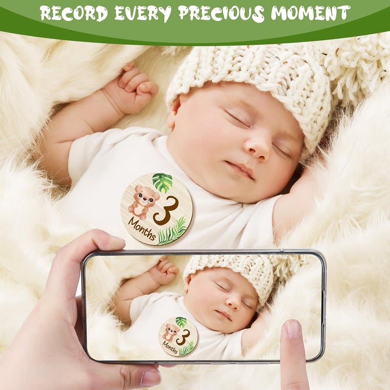 Al Raied ARS® Wooden Baby Monthly Milestone Cards with Hello World Birth Announcement Sign - Image 5