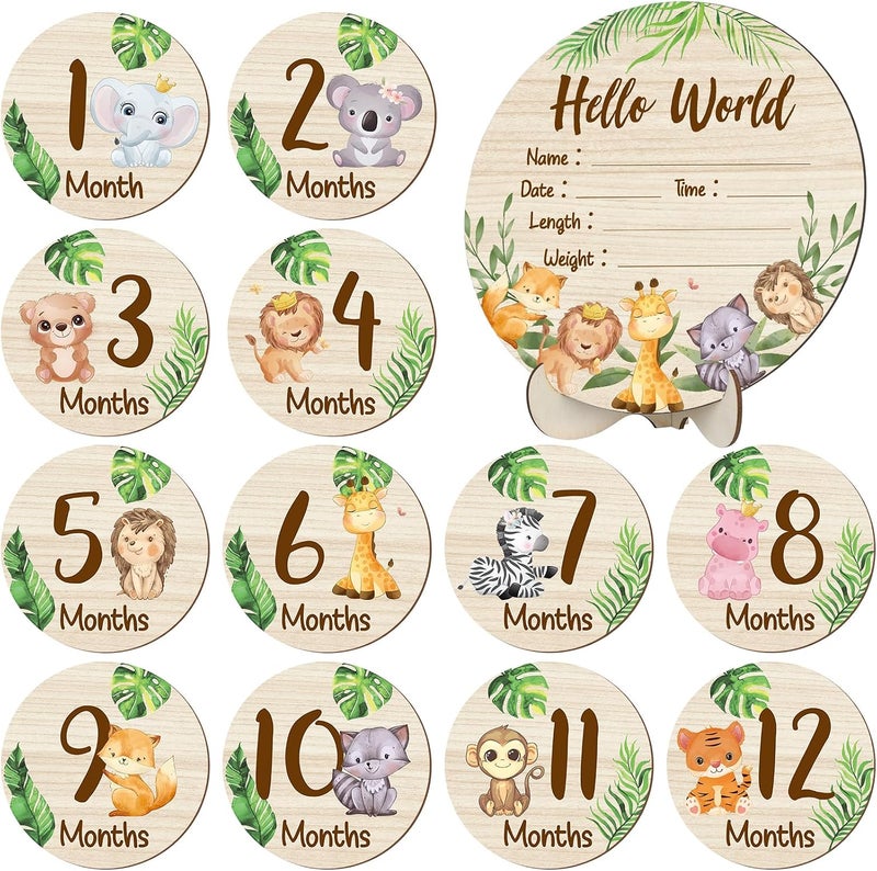 Al Raied ARS® Wooden Baby Monthly Milestone Cards with Hello World Birth Announcement Sign - Image 1