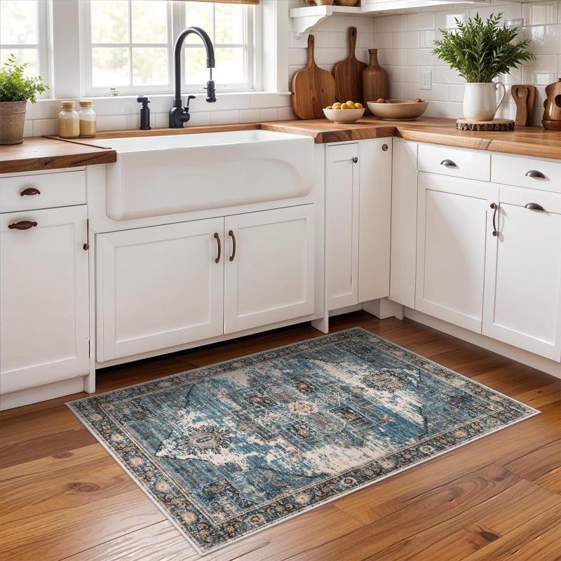 RUUGME 2x3 Area Rugs Indoor - Large Boho Rugs for Living Room Stain Resistant Carpet Vintage Tribal Rugs for Bedroom Kitchen Bathroom with Non Slip Backing Home Decor Floor Decoration Mat 2x3 Blue - Image 2