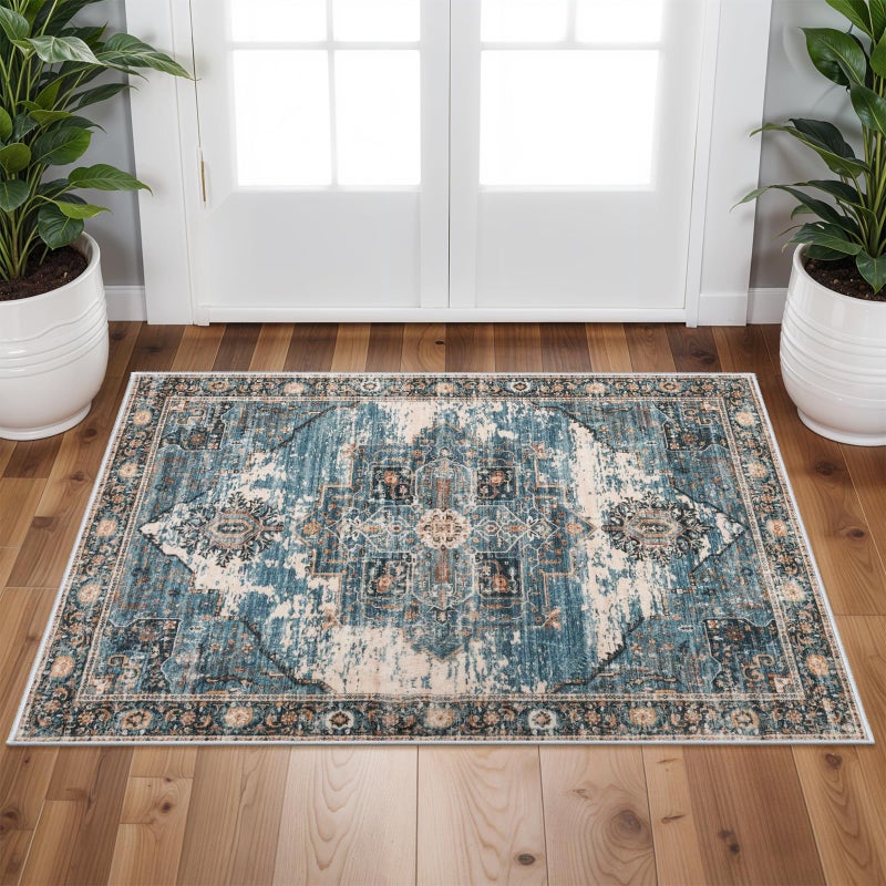 RUUGME 2x3 Area Rugs Indoor - Large Boho Rugs for Living Room Stain Resistant Carpet Vintage Tribal Rugs for Bedroom Kitchen Bathroom with Non Slip Backing Home Decor Floor Decoration Mat 2x3 Blue - Image 1