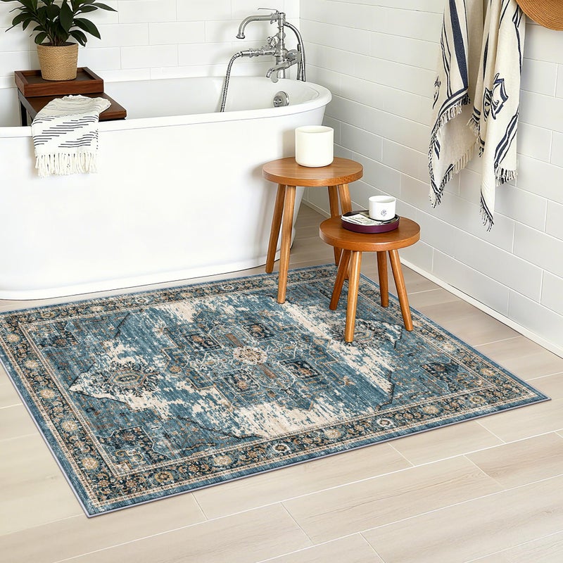 RUUGME 2x3 Area Rugs Indoor - Large Boho Rugs for Living Room Stain Resistant Carpet Vintage Tribal Rugs for Bedroom Kitchen Bathroom with Non Slip Backing Home Decor Floor Decoration Mat 2x3 Blue - Image 5