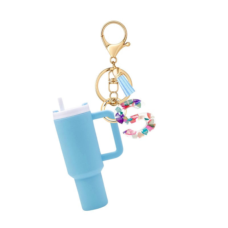 Beofinest Mini Tumbler Chapstick Holder Keychain, Initial Letter Stanley Cup Charms Fashion Tassel Keychain for Backpack - Image 1