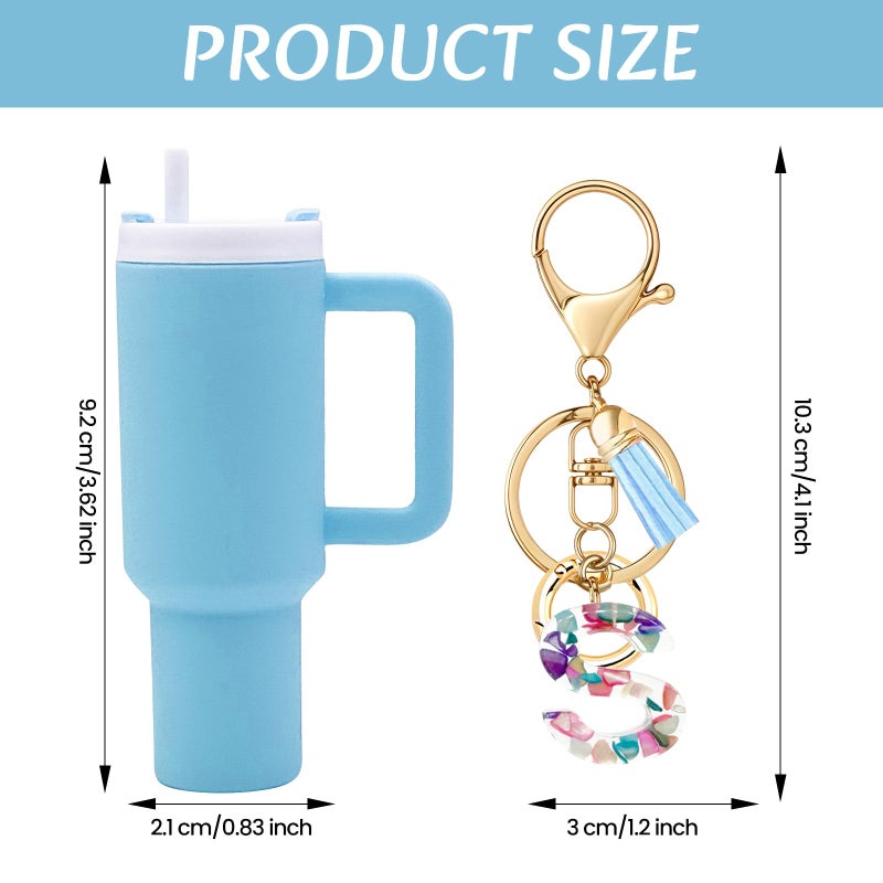 Beofinest Mini Tumbler Chapstick Holder Keychain, Initial Letter Stanley Cup Charms Fashion Tassel Keychain for Backpack - Image 3