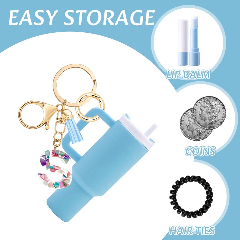 Beofinest Mini Tumbler Chapstick Holder Keychain, Initial Letter Stanley Cup Charms Fashion Tassel Keychain for Backpack - Image 2