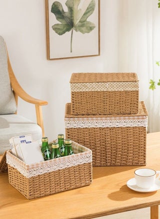 Set of 3 Woven Storage Basket Bin Wicker Hamper Stackable Box with Lid Container Organizer For Nursery Baby Toiletry Diaper Toys Home Closet Laundry DVD Books - pzsku/ZC07EF3AA427640E17075Z/45/_/1677687034/3252025a-6bf3-4d6d-a66f-ccb061243fef
