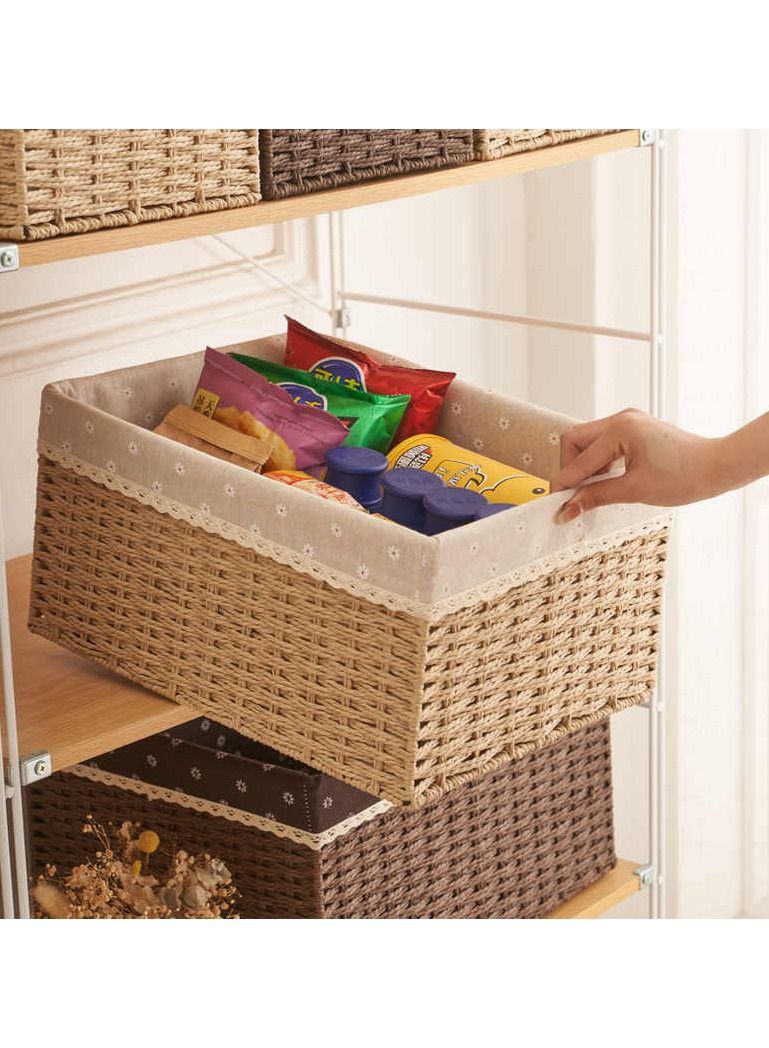 LINGWEI Set of 3 Woven Storage Basket Bin Wicker Hamper Stackable Box with Lid Container Organizer For Nursery Baby Toiletry Diaper Toys Home Closet Laundry DVD Books  - Image 5