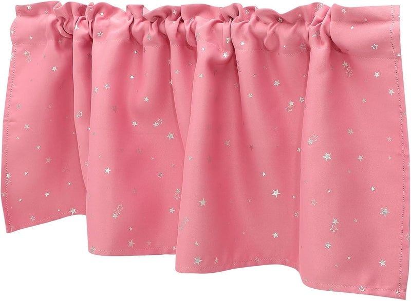 Cabilock Kitchen Window Curtain Valance 132x46cm Pink Polyester Short Star Pattern Rod Pocket Privacy Half Curtain for Dining Room and Kitchen - Image 1