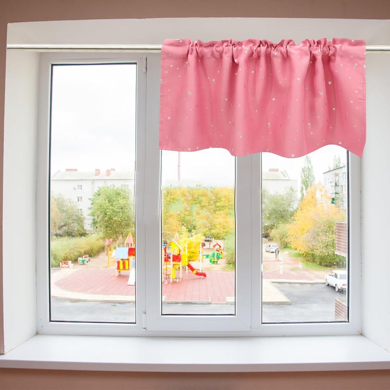 Cabilock Kitchen Window Curtain Valance 132x46cm Pink Polyester Short Star Pattern Rod Pocket Privacy Half Curtain for Dining Room and Kitchen - Image 5