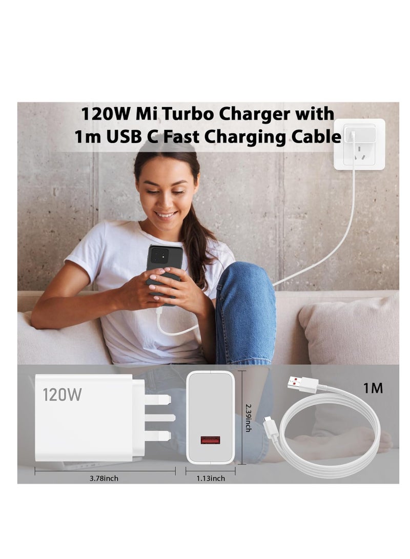 شاحن سريع USB C بقوة 120 واط لهواتف Xiaomi 15/14/13 Lite/13/13 Pro/12S/10T/11T/12T/12 12X، Redmi Note 14/13/12/12 Pro/11 Pro+ 5G/11 Pro/11/10 9 Pro 11S/12، Poco F6/F5/F4/X6/X5/X4 Pro 5G/X4 GT/F3 X3 M5S/X5 Pro، شاحن سريع Type C 1M - Image 2
