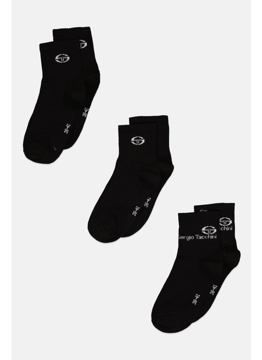 Sergio Tacchini - Women 3 Paires  Brand Logo Crew Socks, Black - Image 1