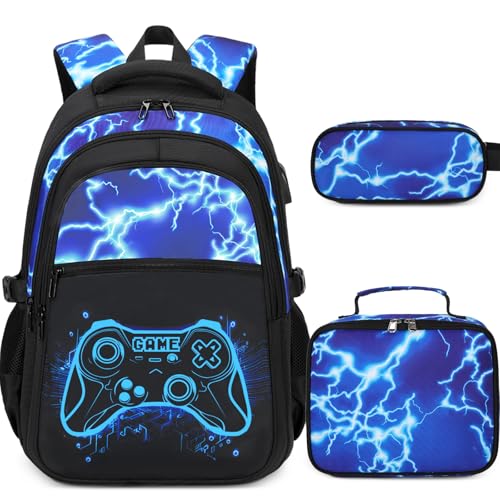 DIGOBAY Boys Backpack for School, 3PCS Cool Luminous Gamer Backpack for Boys with Lunch Box Pencil Case, Kids Backpacks Bookbag for Teen Boy Elementary Middle High School with USB Charging Port - Image 1