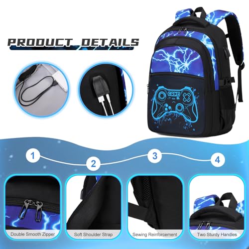 DIGOBAY Boys Backpack for School, 3PCS Cool Luminous Gamer Backpack for Boys with Lunch Box Pencil Case, Kids Backpacks Bookbag for Teen Boy Elementary Middle High School with USB Charging Port - Image 4