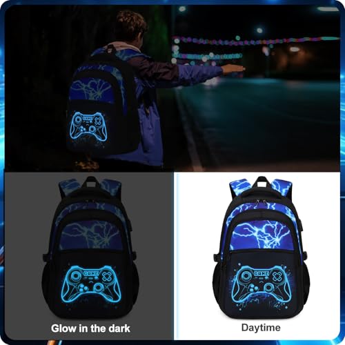 DIGOBAY Boys Backpack for School, 3PCS Cool Luminous Gamer Backpack for Boys with Lunch Box Pencil Case, Kids Backpacks Bookbag for Teen Boy Elementary Middle High School with USB Charging Port - Image 5