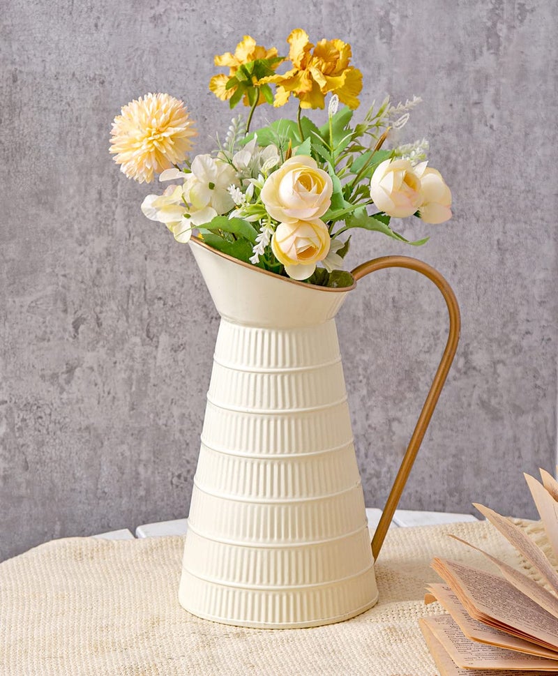 Elegant CreamWhite Metal Pitcher Vase Farmhouse Galvanized Flower Vase Rustic Decorative Milk Jug for Home Decor 108H