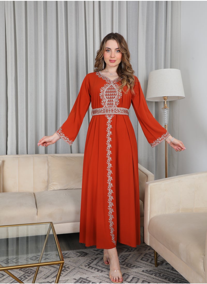 Bint Al Bilad Bint Al Bilad Women's Summer Long Luxury Jalabiya | Full-Length Kaftan Dress for Ramadan, Eid Ul Fitr, Wedding, Special Occasions | Embroidered Saudi Abaya | Modest Islamic Clothing  - Image 1