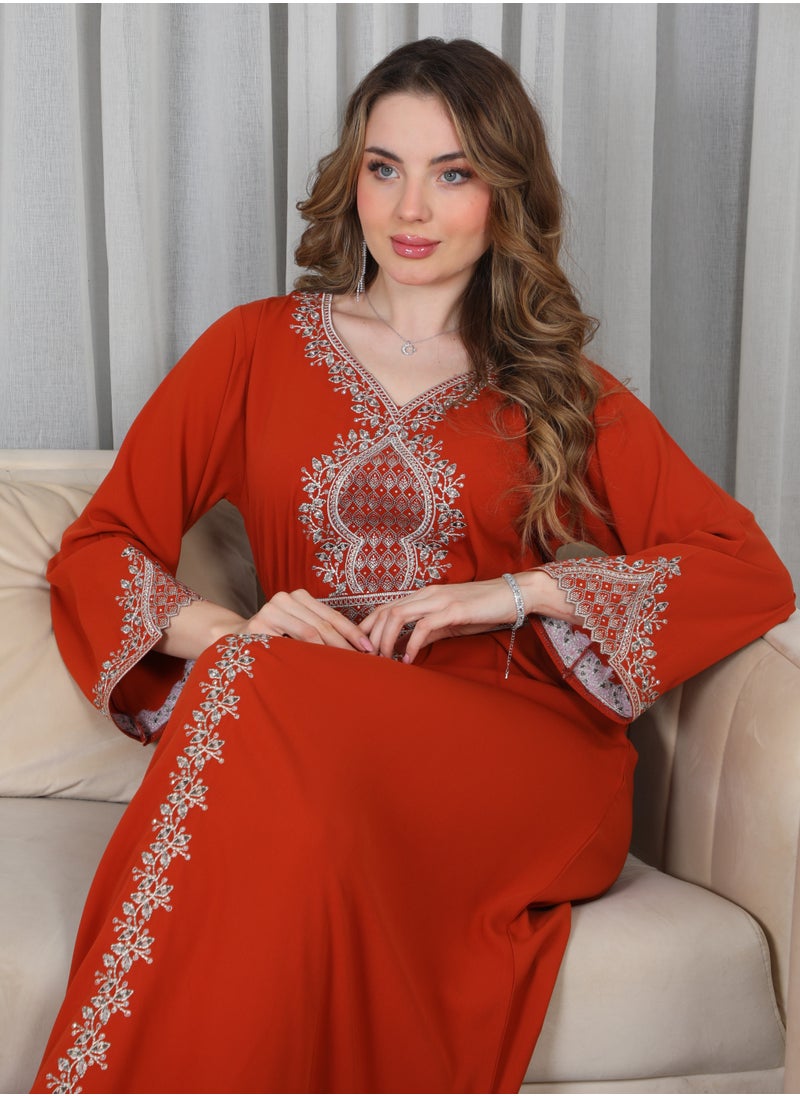 Bint Al Bilad Bint Al Bilad Women's Summer Long Luxury Jalabiya | Full-Length Kaftan Dress for Ramadan, Eid Ul Fitr, Wedding, Special Occasions | Embroidered Saudi Abaya | Modest Islamic Clothing  - Image 5