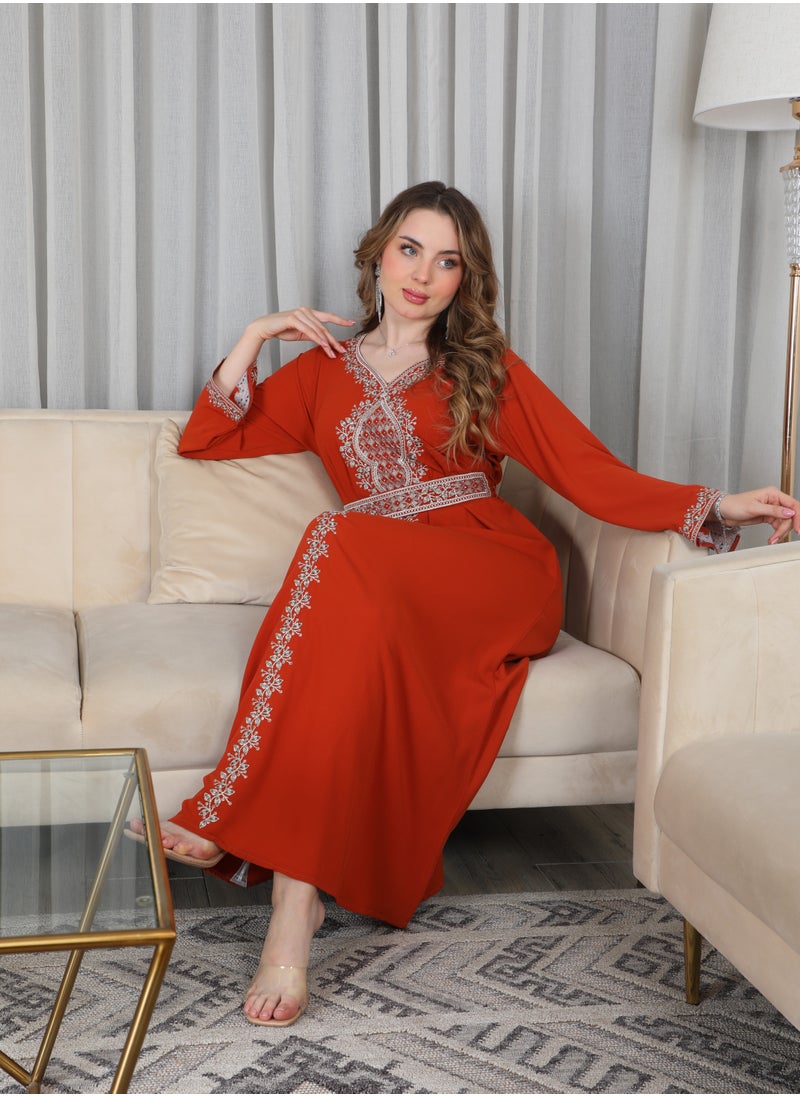 Bint Al Bilad Bint Al Bilad Women's Summer Long Luxury Jalabiya | Full-Length Kaftan Dress for Ramadan, Eid Ul Fitr, Wedding, Special Occasions | Embroidered Saudi Abaya | Modest Islamic Clothing  - Image 4