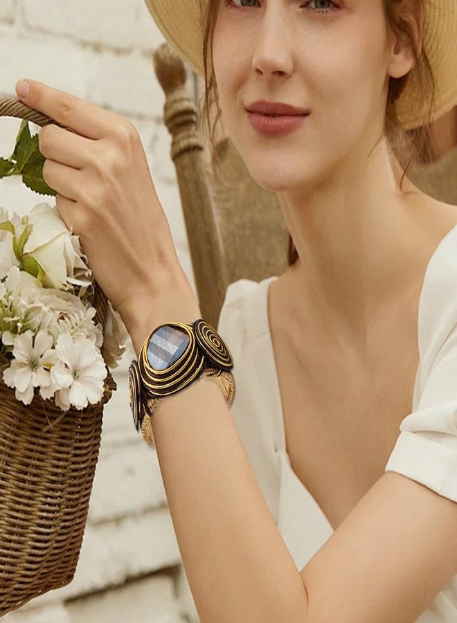 KOLODOGO Wide Cuff Chunky African Bracelets for Women Open Cuff Bangles Sparkly Rhinestone Wrist Cuff Bracelets as Jewelry Gift - Image 2