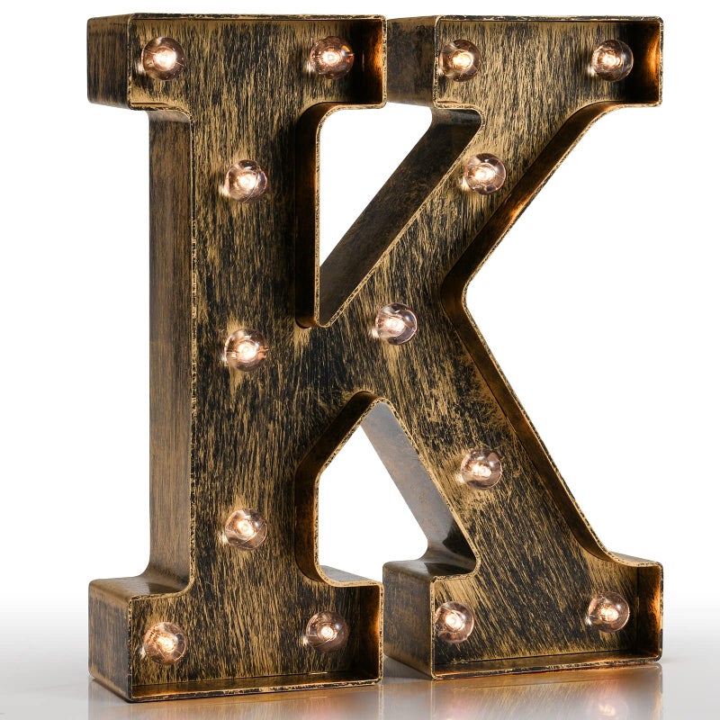 Vintage Light Up Marquee Letters with Lights  Illuminated Industrial Style Lighted Alphabet Letter Signs  Coffee Bar Apartment Bedroom Wall Home Initials Decor  K