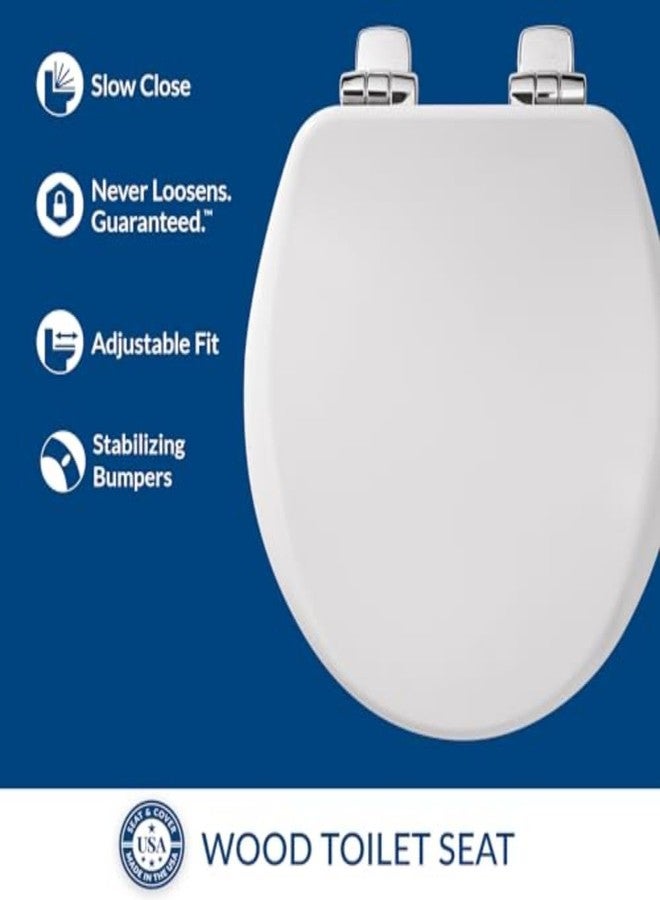 Bemis Alesio Slow Close Toilet Seat, Sleek Chrome Hinges and Adjustable Perfect Fit Wood Seat, Made in USA, Round, White - Image 2