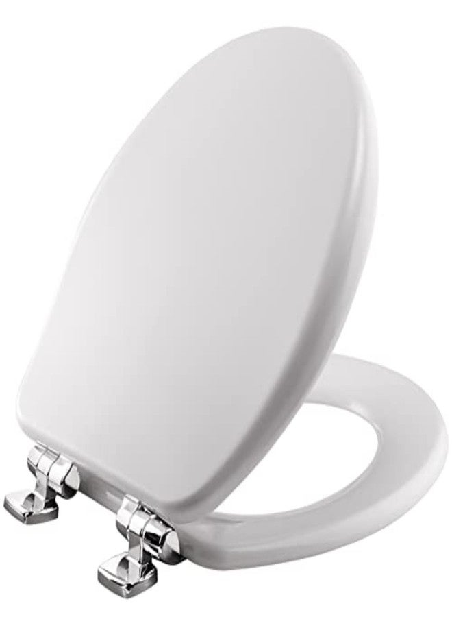 Bemis Alesio Slow Close Toilet Seat, Sleek Chrome Hinges and Adjustable Perfect Fit Wood Seat, Made in USA, Round, White - Image 1