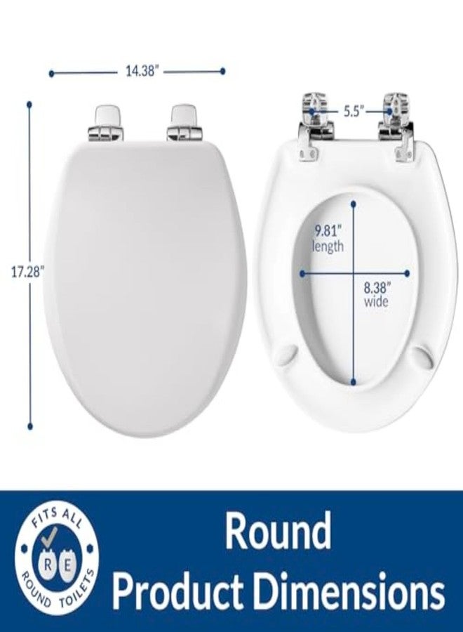 Bemis Alesio Slow Close Toilet Seat, Sleek Chrome Hinges and Adjustable Perfect Fit Wood Seat, Made in USA, Round, White - Image 4