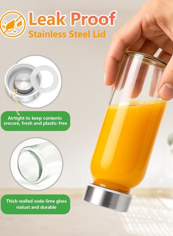 Zukro Glass Water Bottles with Lids 10.5 oz, Reusable Clear Juice Bottles With Stainless Steel Airtight Cap for Juicing, 100% Leak Proof Juice Drinking Jar for Ginger and Milk, BPA Free, Set of 16 - Image 5